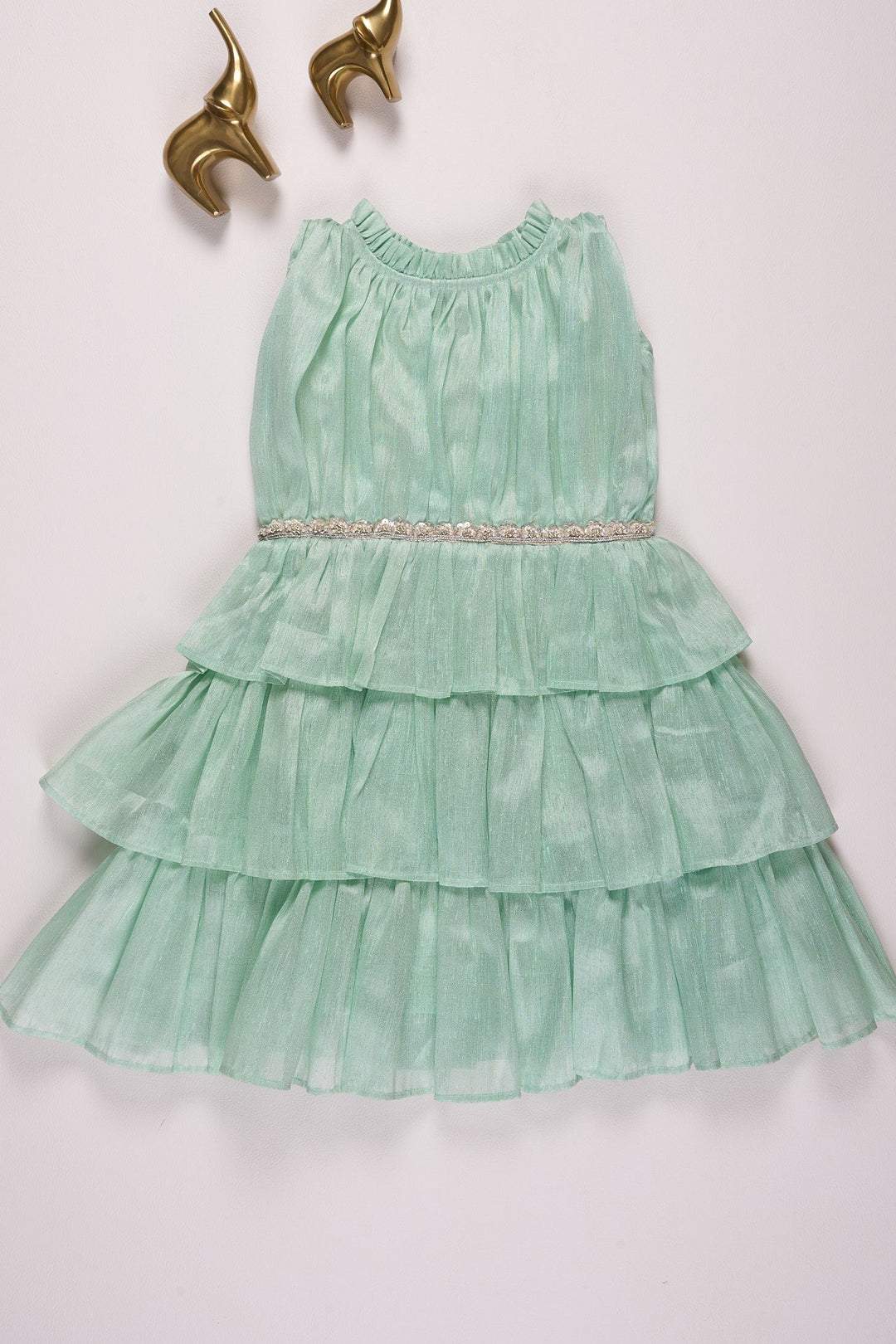 The Nesavu Girls Fancy Frock Charming Mint Green Tiered Baby Dress Nesavu 14 (6M) / Blue PF187D-14 Mint Green Tiered Baby Dress | Cute Baby Apparel