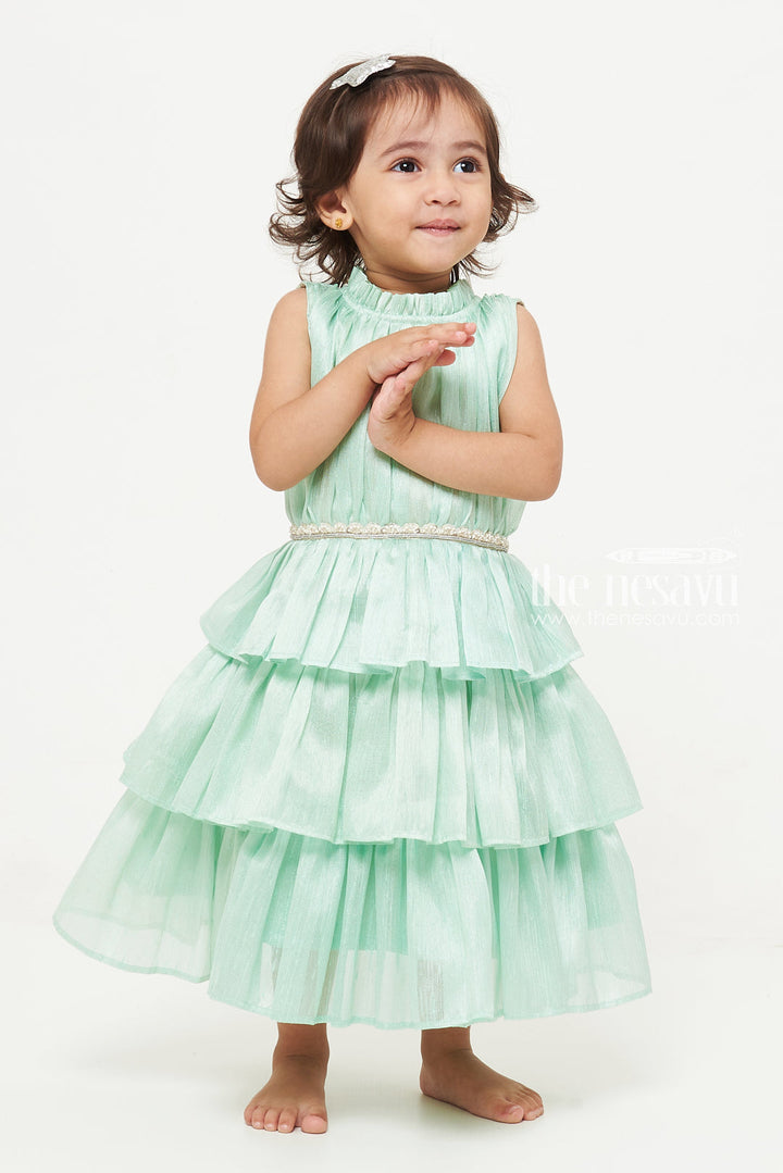 The Nesavu Girls Fancy Frock Charming Mint Green Tiered Baby Dress Nesavu Mint Green Tiered Baby Dress | Cute Baby Apparel