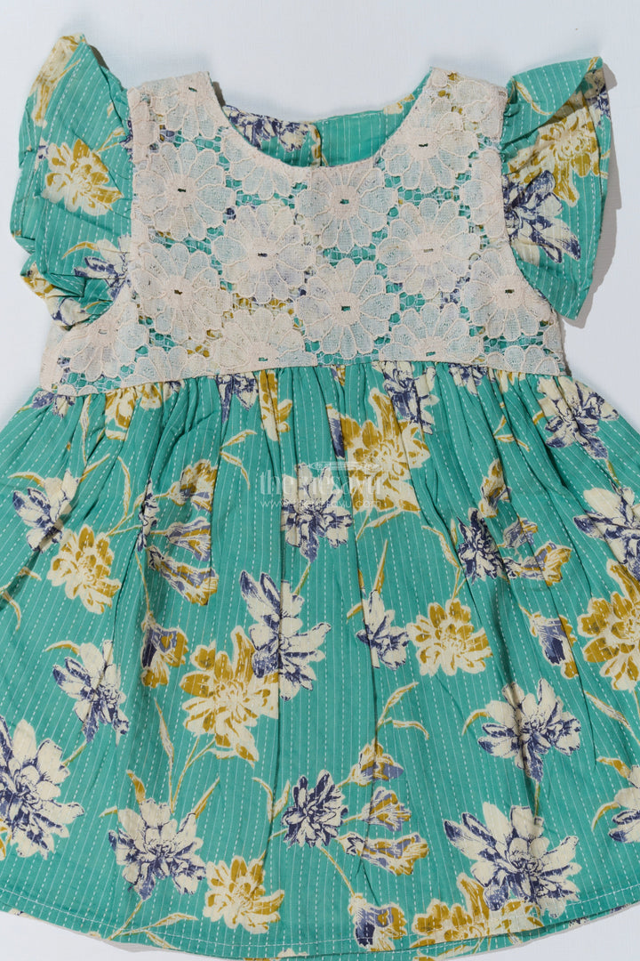 The Nesavu Baby Cotton Frocks Charming Modern Half Frock for Baby Girls with Lace Bodice and Floral Printed Skirt Nesavu Charming Modern Half Frock Baby Girls Lace Bodice Floral Printed Skirt | The Nesavu