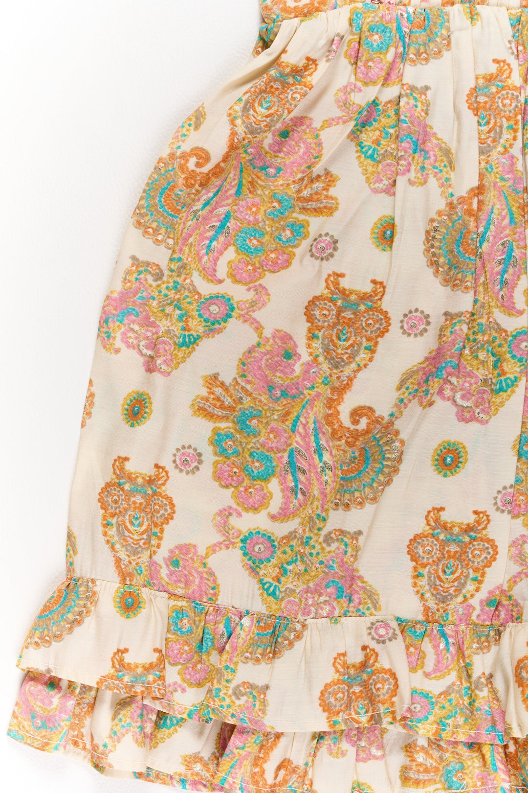 The Nesavu Girls Cotton Frock Charming Multicolor Girls Cotton Midi Frock with Floral Prints and Ruffled Hem Nesavu Charming Multicolor Girls Cotton Midi Frock Floral Prints Ruffled Hem | The Nesavu