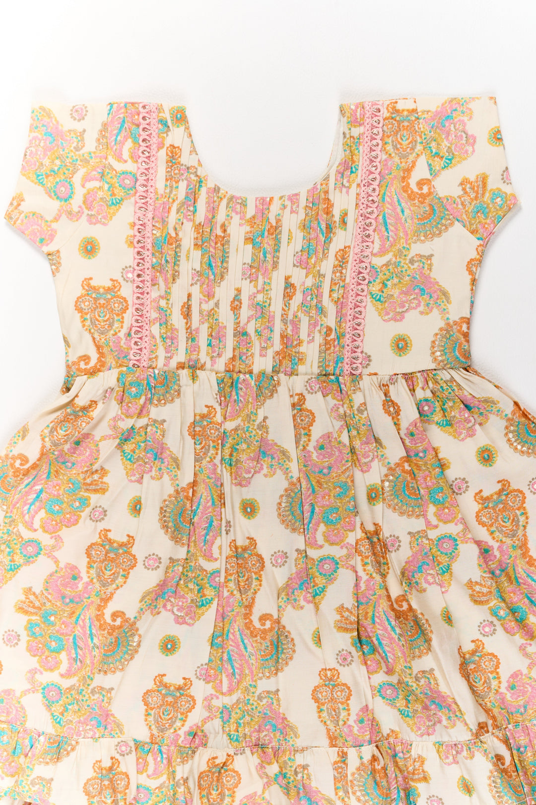 The Nesavu Girls Cotton Frock Charming Multicolor Girls Cotton Midi Frock with Floral Prints and Ruffled Hem Nesavu Charming Multicolor Girls Cotton Midi Frock Floral Prints Ruffled Hem | The Nesavu