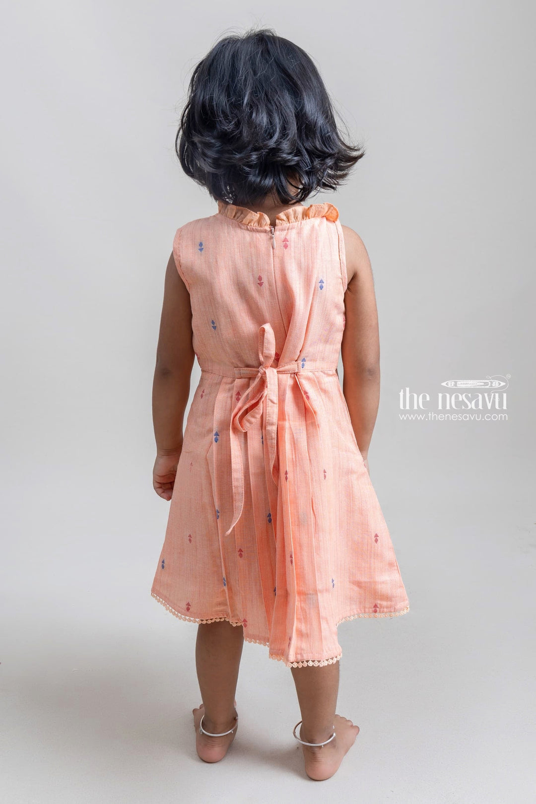 The Nesavu Girls Cotton Frock Charming Orange Sleeveless Pleated Casual Cotton Frock For Girls Nesavu Fantastic Cotton Frocks For Girls | Latest Girls Frock Collection | The Nesavu