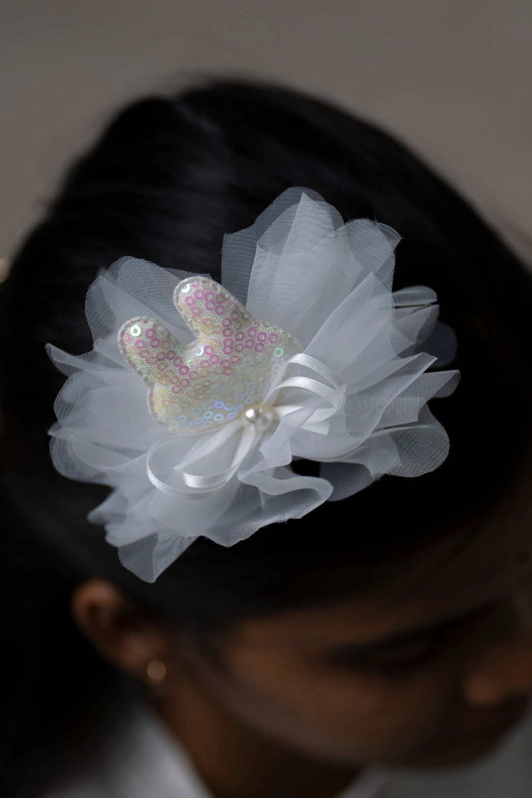 The Nesavu Hair Clip Charming Pastel Pink Sequined Tulle Hair Clip for Girls Nesavu White JHCL65D Pastel Pink Sequined Hair Clip | Adorable Accessory for Stylish Girls | The Nesavu