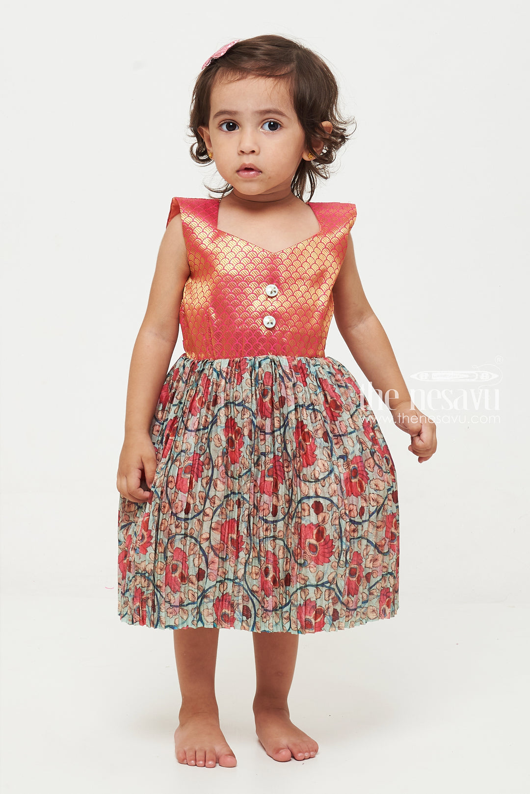 The Nesavu Silk Frock Charming Pink Kalamkari Silk Frock for Girls: Traditional Artistry Meets Contemporary Style Nesavu Buy Girls Pink Kalamkari Silk Frock | Traditional Handcrafted Dresses | Kids Cultural Wear | The Nesavu