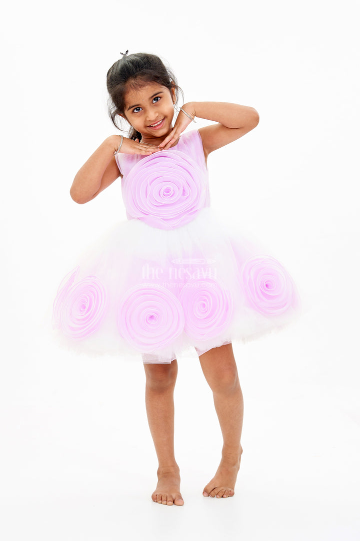 The Nesavu Girls Tutu Frock Charming Purple Frock for Girls with Floral Net Embellishments and Layered Tulle Nesavu 16 (1Y) / Purple PF202A-16 Nesavu Charming Purple Frock Girls Floral Net Embellishments Layered Tulle