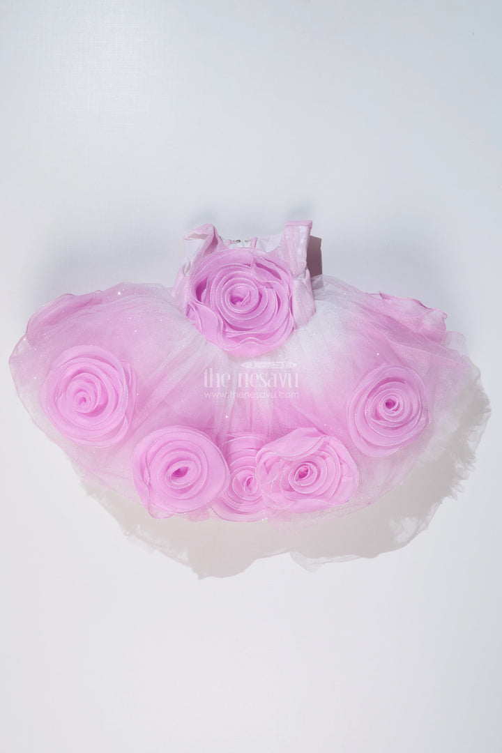 The Nesavu Girls Tutu Frock Charming Purple Frock for Girls with Floral Net Embellishments and Layered Tulle Nesavu Charming Purple Frock Girls Floral Net Embellishments Layered Tulle | The Nesavu