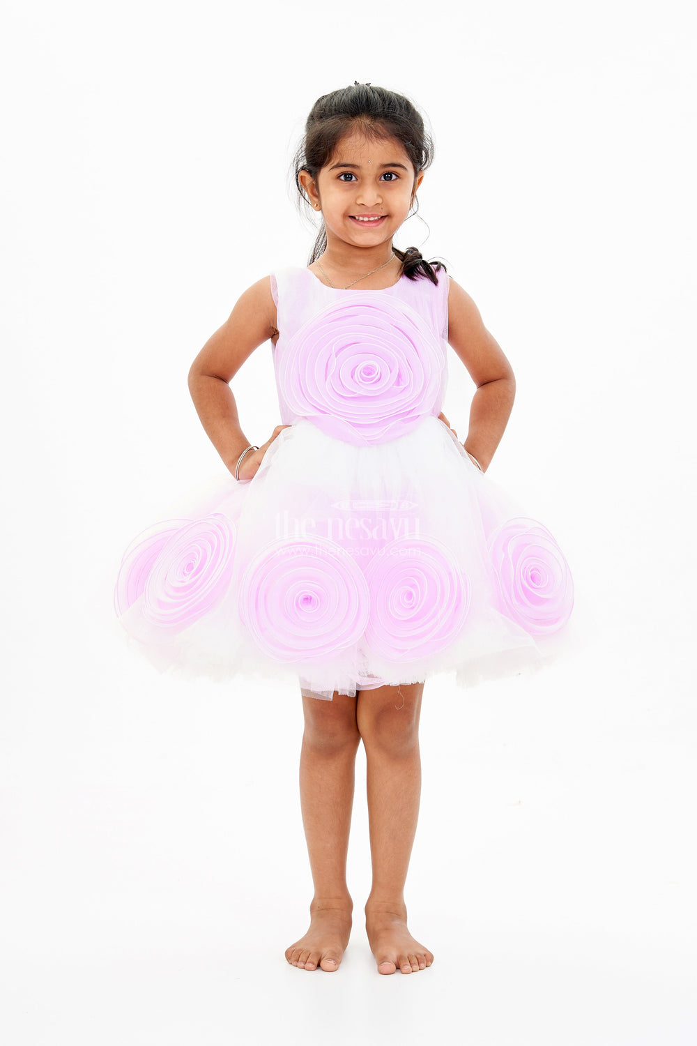 The Nesavu Girls Tutu Frock Charming Purple Frock for Girls with Floral Net Embellishments and Layered Tulle Nesavu Nesavu Charming Purple Frock Girls Floral Net Embellishments Layered Tulle