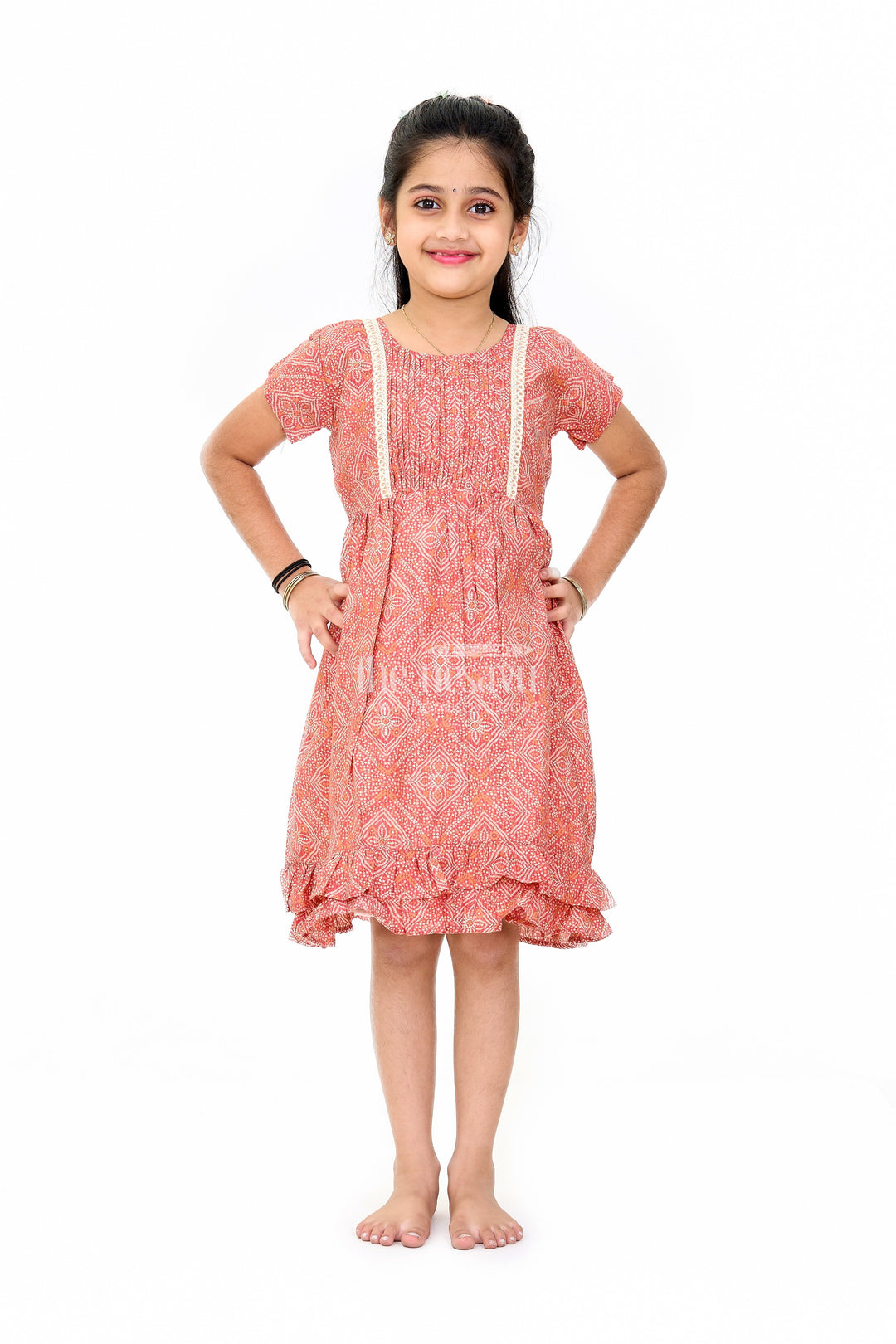 The Nesavu Girls Cotton Frock Charming Red Cotton Mini Frock for Girls with Delicate Prints and Flared Hem Nesavu 16 (1Y) / Red GFC1595A-16 Charming Red Cotton Mini Frock Girls Delicate Prints Flared Hem | The Nesavu
