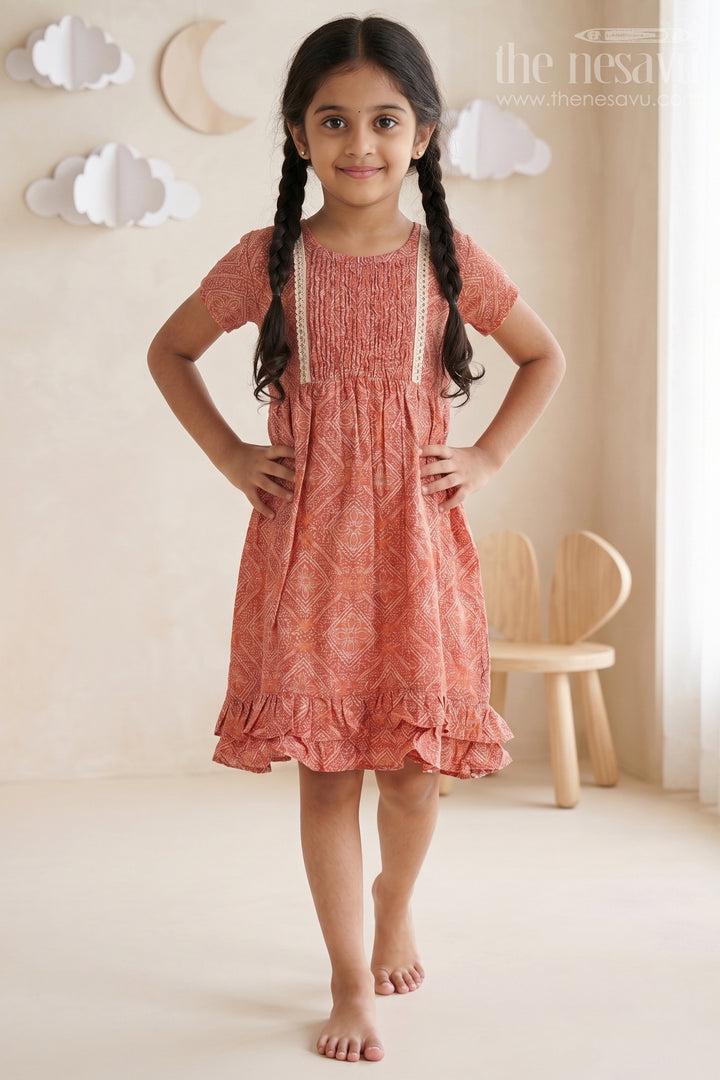 The Nesavu Girls Cotton Frock Charming Red Cotton Mini Frock for Girls with Delicate Prints and Flared Hem Nesavu 16 (1Y) / Red GFC1595A-16 Charming Red Cotton Mini Frock Girls Delicate Prints Flared Hem | The Nesavu