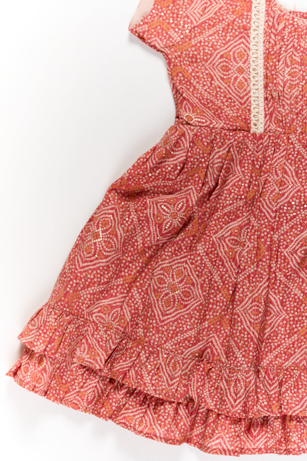 The Nesavu Girls Cotton Frock Charming Red Cotton Mini Frock for Girls with Delicate Prints and Flared Hem Nesavu Charming Red Cotton Mini Frock Girls Delicate Prints Flared Hem | The Nesavu