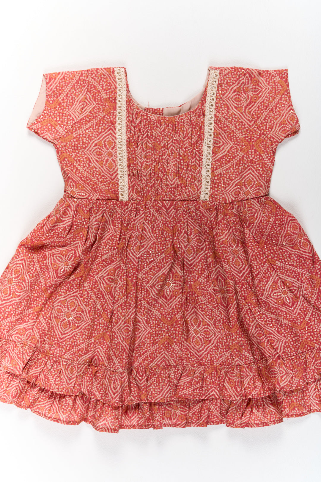 The Nesavu Girls Cotton Frock Charming Red Cotton Mini Frock for Girls with Delicate Prints and Flared Hem Nesavu Charming Red Cotton Mini Frock Girls Delicate Prints Flared Hem | The Nesavu