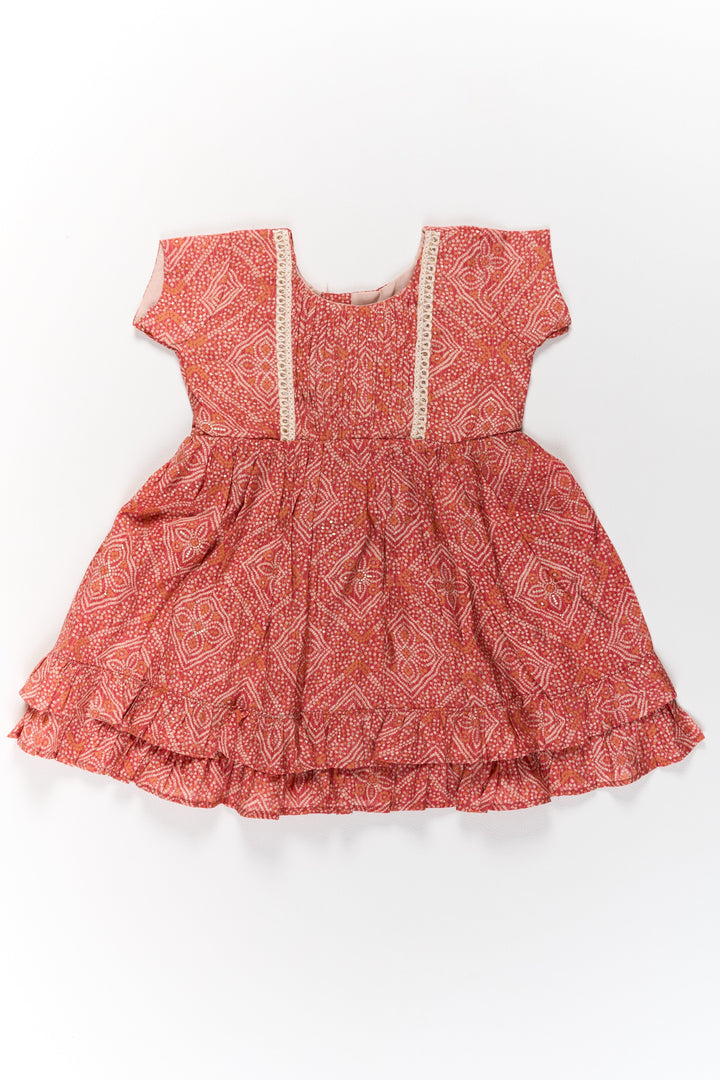 The Nesavu Girls Cotton Frock Charming Red Cotton Mini Frock for Girls with Delicate Prints and Flared Hem Nesavu Charming Red Cotton Mini Frock Girls Delicate Prints Flared Hem | The Nesavu