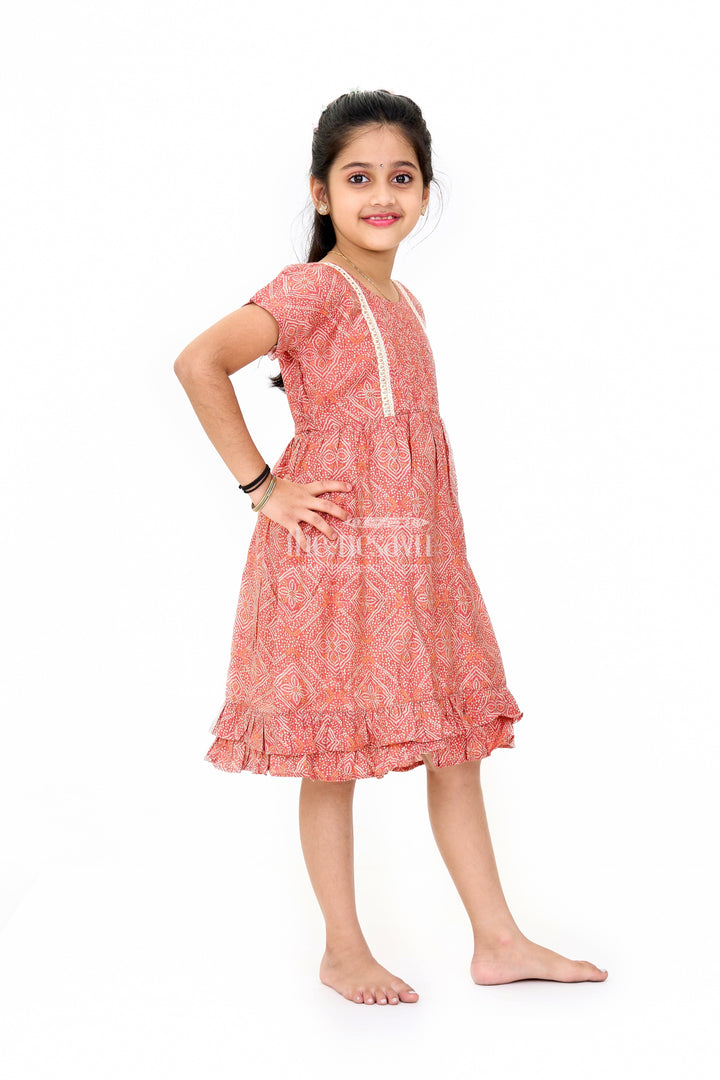 The Nesavu Girls Cotton Frock Charming Red Cotton Mini Frock for Girls with Delicate Prints and Flared Hem Nesavu Charming Red Cotton Mini Frock Girls Delicate Prints Flared Hem | The Nesavu