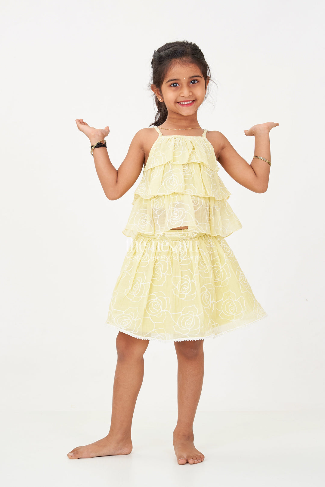 The Nesavu Baby Fancy Frock Charming Short Casual Dresses for Girls with Embroidered Floral Design and Matching Set Nesavu 18 (2Y) / Yellow BFJ729B-18 Charming Short Casual Dresses Girls Embroidered Floral Design Matching Set | The Nesavu