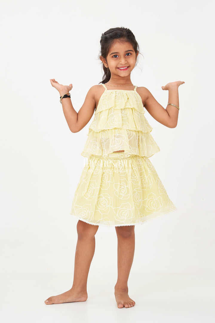 The Nesavu Baby Fancy Frock Charming Short Casual Dresses for Girls with Embroidered Floral Design and Matching Set Nesavu 18 (2Y) / Yellow BFJ729B-18 Charming Short Casual Dresses Girls Embroidered Floral Design Matching Set | The Nesavu