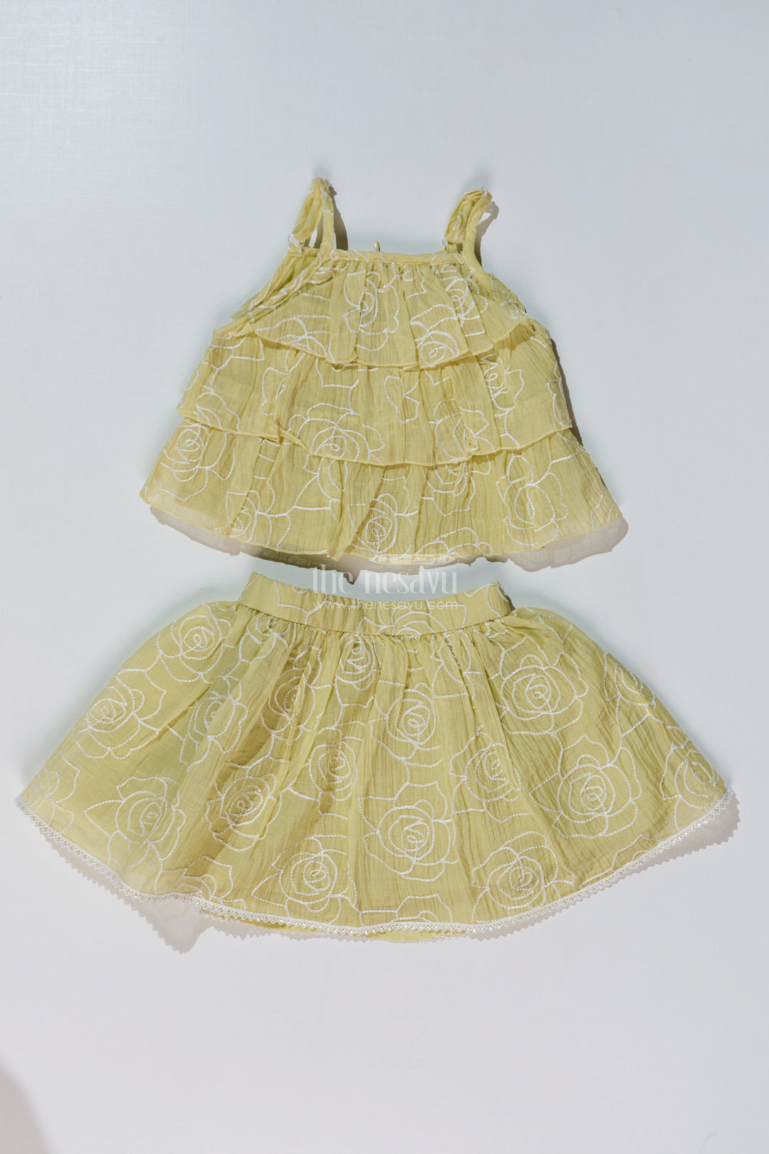 The Nesavu Baby Fancy Frock Charming Short Casual Dresses for Girls with Embroidered Floral Design and Matching Set Nesavu Charming Short Casual Dresses Girls Embroidered Floral Design Matching Set | The Nesavu