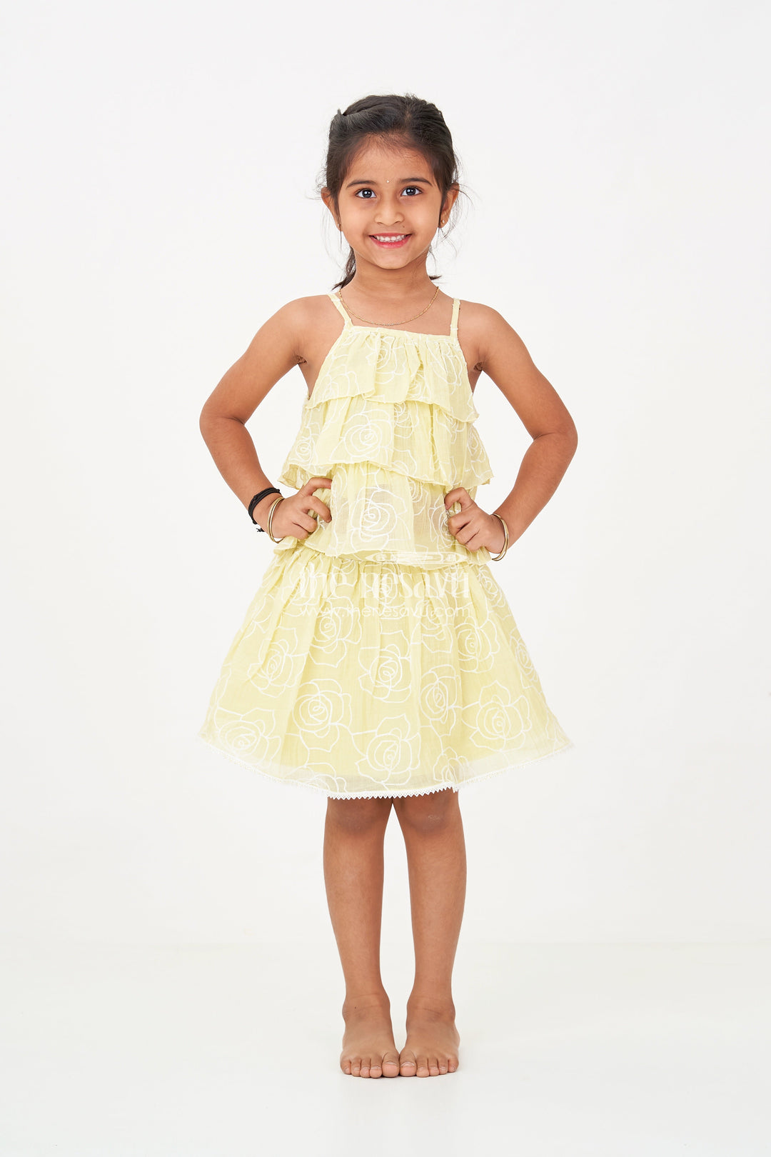 The Nesavu Baby Fancy Frock Charming Short Casual Dresses for Girls with Embroidered Floral Design and Matching Set Nesavu Charming Short Casual Dresses Girls Embroidered Floral Design Matching Set | The Nesavu