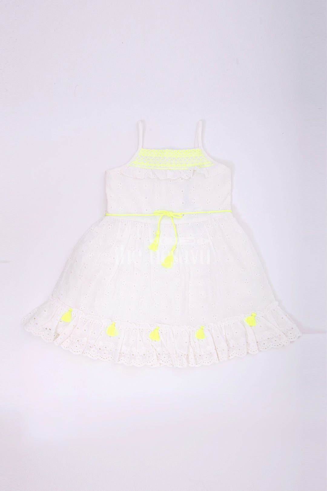 The Nesavu Baby Cotton Frocks Charming Short Organza Dress - Sleeveless Neon Embroidery Baby Frock Nesavu 14 (6M) / Half white BFJ578A-14 Charming Short Organza Dress - Nesavu | Neon Embroidery Baby Frock