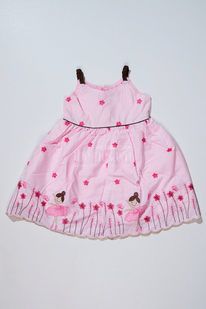 The Nesavu Girls Cotton Frock Charming Sleeveless Cotton Frock for Girls with Embroidery and Floral Details Nesavu 20 (3Y) / Pink GFC1614A-20 Sleeveless Cotton Frock Girls Embroidery Floral Details | The Nesavu
