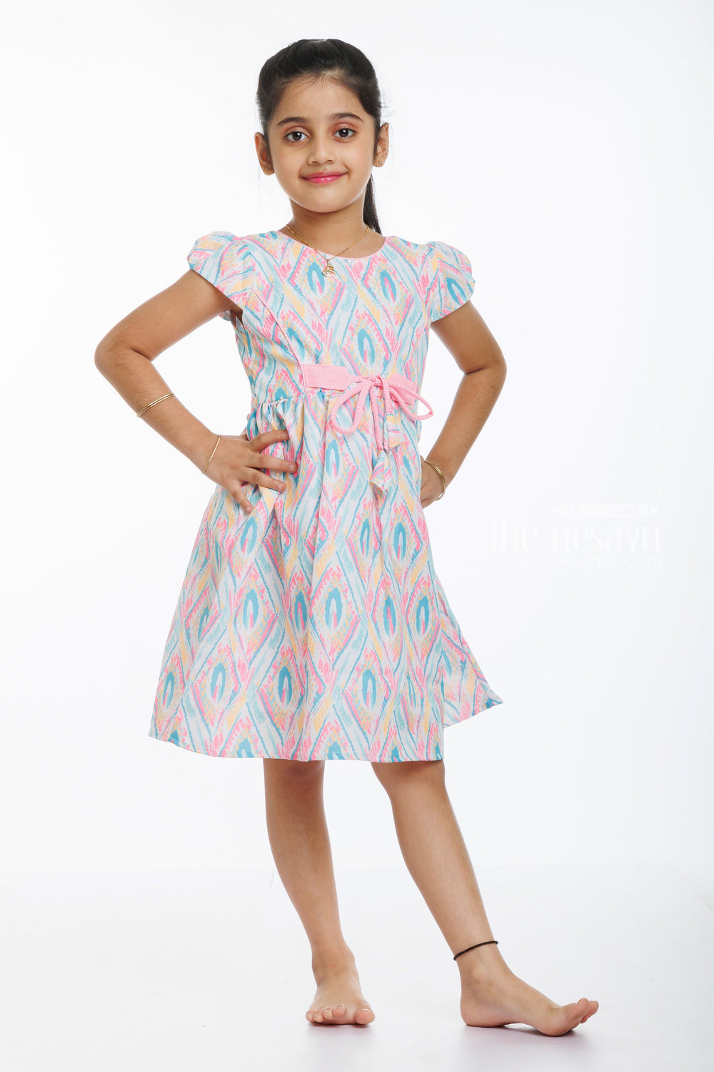 The Nesavu Girls Cotton Frock Charming Summer Floral Cotton Frock for Girls Nesavu 20 (3Y) / Pink / Cotton GFC1304A-20 Buy Girls Cotton Floral Summer Frock | Lightweight  Casual | The Nesavu