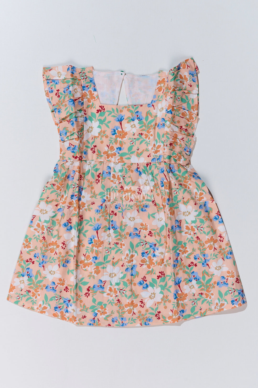 The Nesavu Baby Cotton Frocks Charming Traditional Frock Dress for Baby Girls with Floral Prints and Ruffled Sleeves Nesavu 10 (NB) / Peach BFJ732A-10 Charming Traditional Frock Dress Baby Girls Floral Prints Ruffled Sleeves | The Nesavu