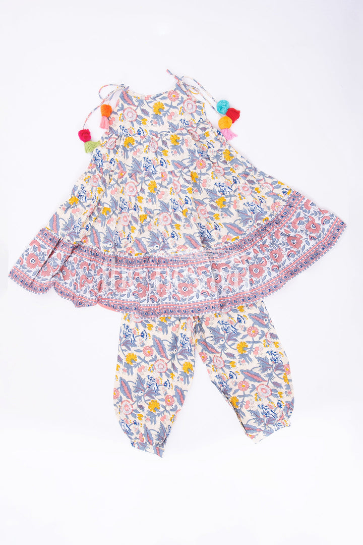 The Nesavu Girls Sharara / Plazo Set Charming Two-Piece Pure Cotton Dress for Girls with Jaipur Hand Block Print Nesavu