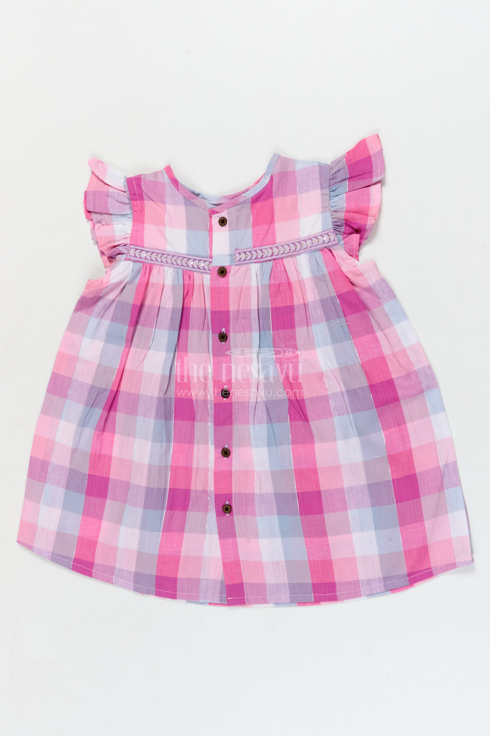 The Nesavu Girls Cotton Frock Checked Cotton Frock for Toddler Girls for School and Casual Days Nesavu 16 (1Y) / Purple / Cotton GFC2085A-16 Nesavu checked cotton frock for toddler girls for schoolwear and casual everyday dressing