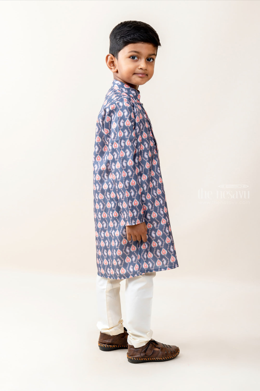 The Nesavu Boys Kurtha Set Checkered Boxesmulti Coloured Shirt and White Cotton Pants Nesavu Readymade indian wear ethnic for boys | The Nesavu