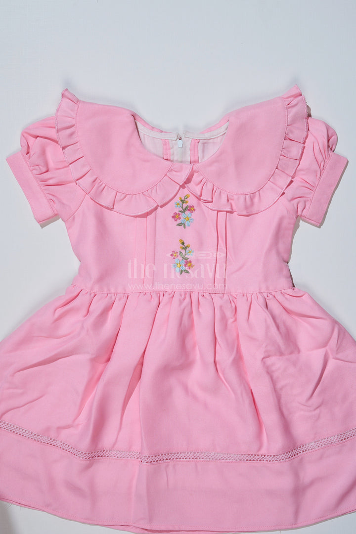 The Nesavu Girls Fancy Frock Chhote Bacche Ka Frock in Poly Blended Fabric with Embroidery and Ruffle Collar Nesavu Chhote Bacche Ka Frock Poly Blended Fabric Embroidery Ruffle Collar | The Nesavu