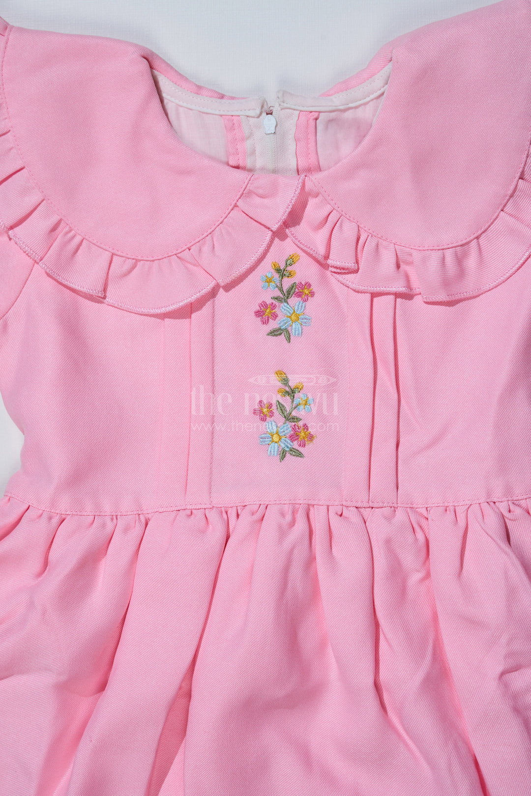 The Nesavu Girls Fancy Frock Chhote Bacche Ka Frock in Poly Blended Fabric with Embroidery and Ruffle Collar Nesavu Chhote Bacche Ka Frock Poly Blended Fabric Embroidery Ruffle Collar | The Nesavu