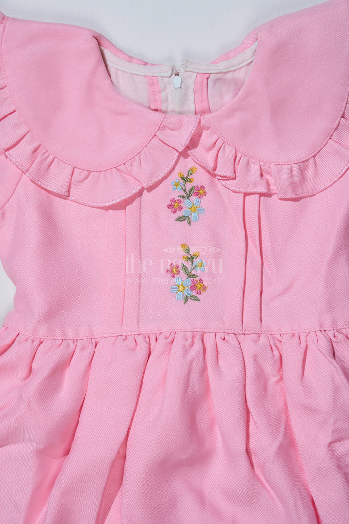 The Nesavu Girls Fancy Frock Chhote Bacche Ka Frock in Poly Blended Fabric with Embroidery and Ruffle Collar Nesavu Chhote Bacche Ka Frock Poly Blended Fabric Embroidery Ruffle Collar | The Nesavu