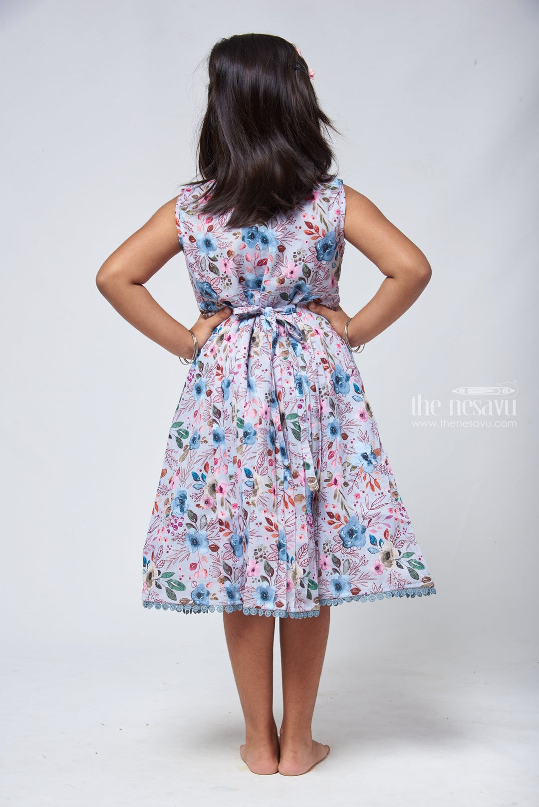 The Nesavu Girls Cotton Frock Chic Blue Floral Cotton Frock - Trendy Girls Dress Nesavu Girls Cotton Frocks | Floral Printed Frocks | The Nesavu