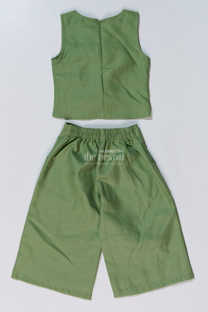 The Nesavu Girls Co-Ord Sets Chic Casual Dress Casual Set for Girls with Floral Embellishments and Wide-Leg Plazo Nesavu Chic Casual Dress Casual Set Girls Floral Embellishments Wide-Leg Plazo | The Nesavu