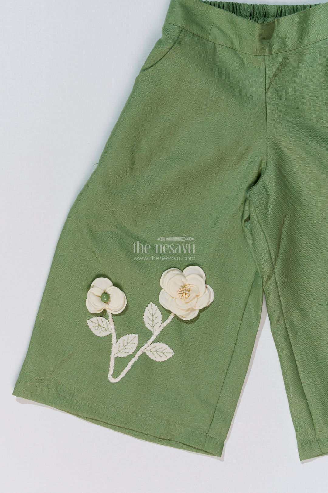 The Nesavu Girls Co-Ord Sets Chic Casual Dress Casual Set for Girls with Floral Embellishments and Wide-Leg Plazo Nesavu Chic Casual Dress Casual Set Girls Floral Embellishments Wide-Leg Plazo | The Nesavu