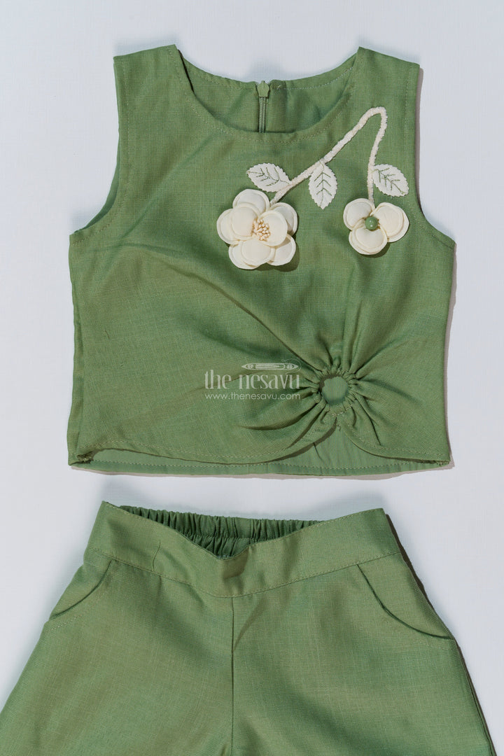 The Nesavu Girls Co-Ord Sets Chic Casual Dress Casual Set for Girls with Floral Embellishments and Wide-Leg Plazo Nesavu Chic Casual Dress Casual Set Girls Floral Embellishments Wide-Leg Plazo | The Nesavu