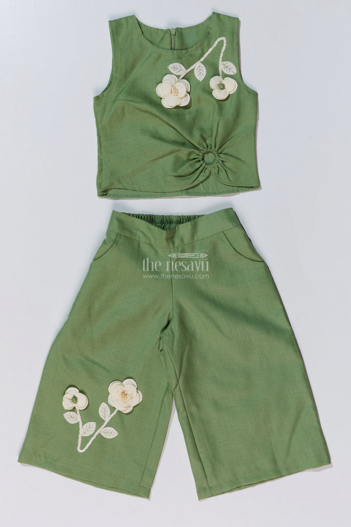 The Nesavu Girls Co-Ord Sets Chic Casual Dress Casual Set for Girls with Floral Embellishments and Wide-Leg Plazo Nesavu Chic Casual Dress Casual Set Girls Floral Embellishments Wide-Leg Plazo | The Nesavu
