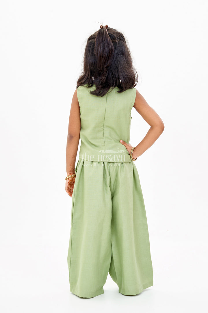The Nesavu Girls Co-Ord Sets Chic Casual Dress Casual Set for Girls with Floral Embellishments and Wide-Leg Plazo Nesavu Chic Casual Dress Casual Set Girls Floral Embellishments Wide-Leg Plazo | The Nesavu