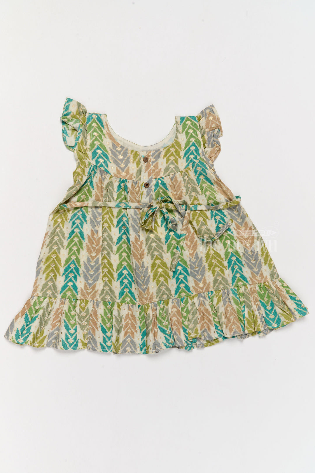 The Nesavu Girls Cotton Frock Chic Girls Cotton Summer Frock with Chevron Pattern and Breathable Rayon Fabric Nesavu Girls Cotton Summer Frock Chevron Print Lace Yoke Ruffled Hemline | The Nesavu