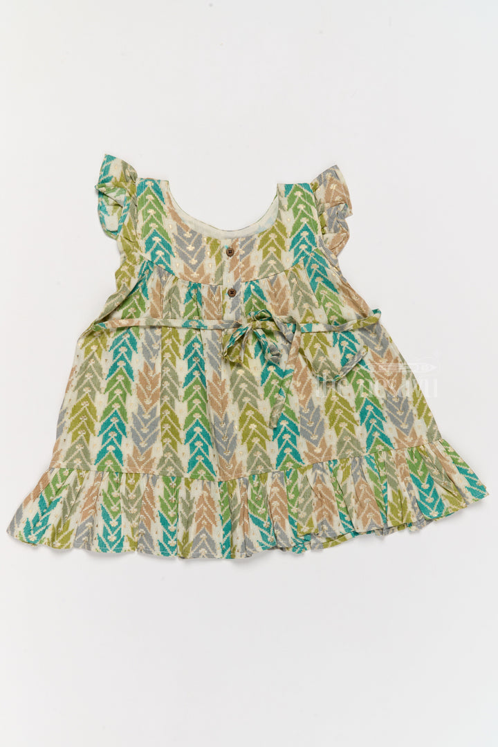 The Nesavu Girls Cotton Frock Chic Girls Cotton Summer Frock with Chevron Pattern and Breathable Rayon Fabric Nesavu Girls Cotton Summer Frock Chevron Print Lace Yoke Ruffled Hemline | The Nesavu
