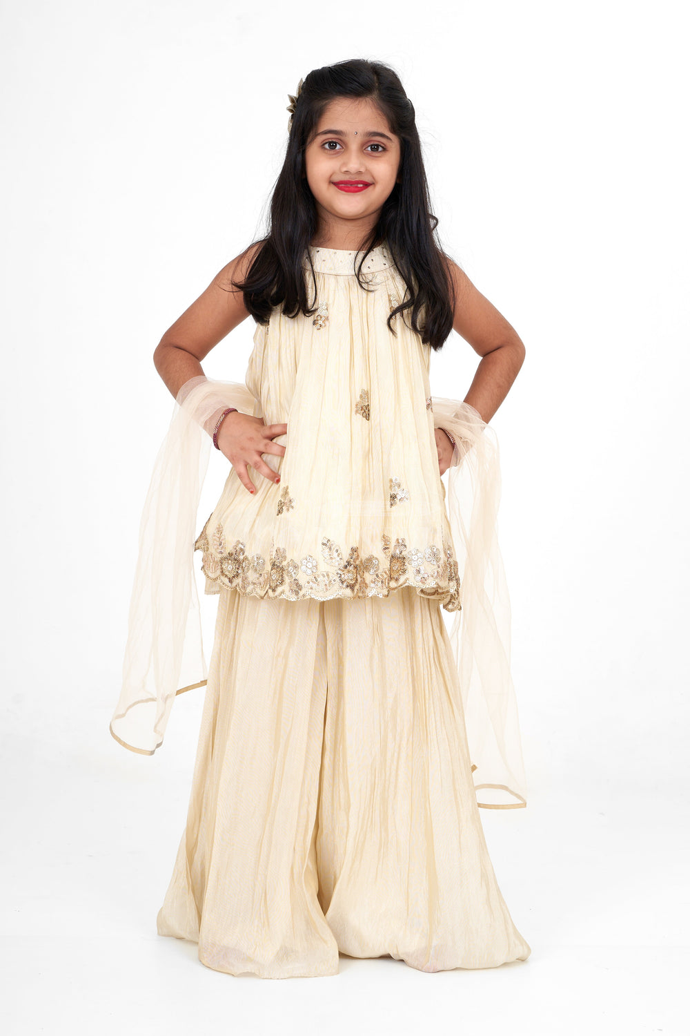 The Nesavu Girls Sharara / Plazo Set Chic Girls Sharara Plazo Gharara Set in Pure Muslin Silk with Sequin Embroidery Nesavu Nesavu Girls Sharara Plazo Gharara Set Muslin Silk Sequin Embroidery Festive Celebrations