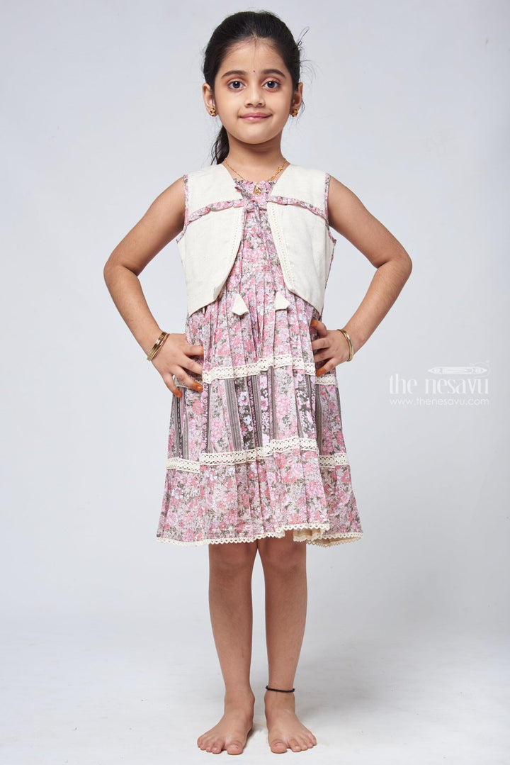 The Nesavu Girls Cotton Frock Chic Half White Floral Frock - Stylish Girls Cotton Dress Nesavu 22 (4Y) / Half white / Cotton GFC1113A-22 Cotton Printed Frock | Cotton Frocks For Daily Wear | The Nesavu