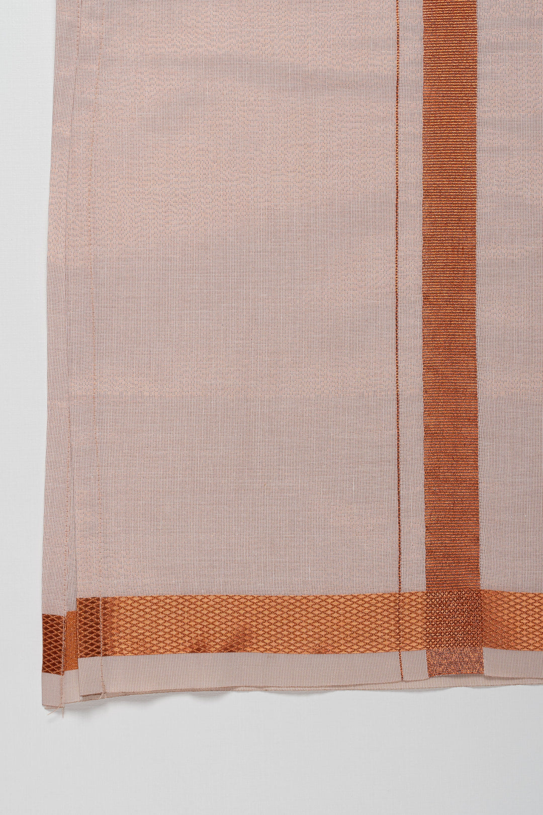 The Nesavu Boys Vesti Chic Natural Linen Boys Dhoti with Copper Striped Accents Nesavu Elegant Linen Dhoti for Boys | Copper Accented Traditional Attire | The Nesavu