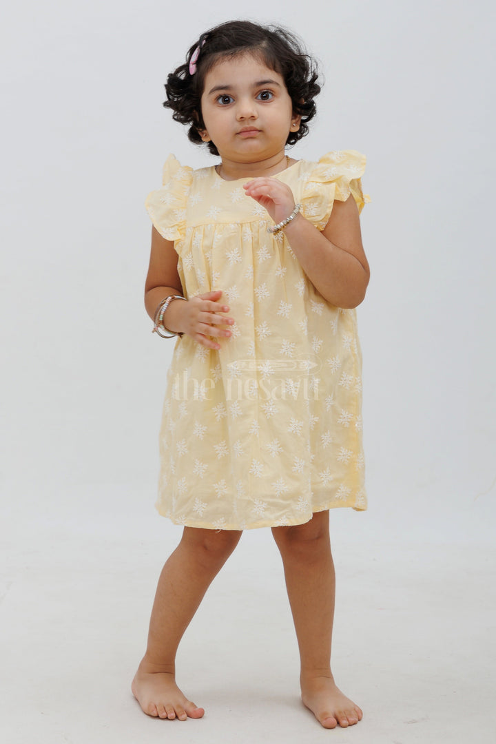 The Nesavu Girls Cotton Frock Chikankari Embroidered Cotton Cap Sleeve Frock Nesavu 10 (NB) / Yellow GFC1360A-10 Chikankari Embroidered Cotton Cap Sleeve Frock for Girls