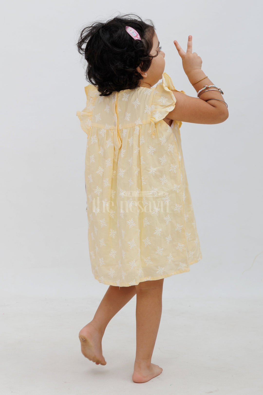 The Nesavu Girls Cotton Frock Chikankari Embroidered Cotton Cap Sleeve Frock Nesavu Chikankari Embroidered Cotton Cap Sleeve Frock for Girls