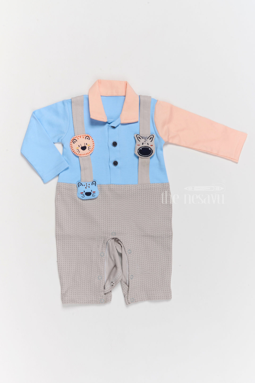 The Nesavu Baby Casual Sets Children Dungarees with Playful Animal Prints and Pastel Tones Nesavu 10 (NB) / Blue BCS202A-10 Children Dungarees Animal Prints Pastel Cotton Comfort | The Nesavu