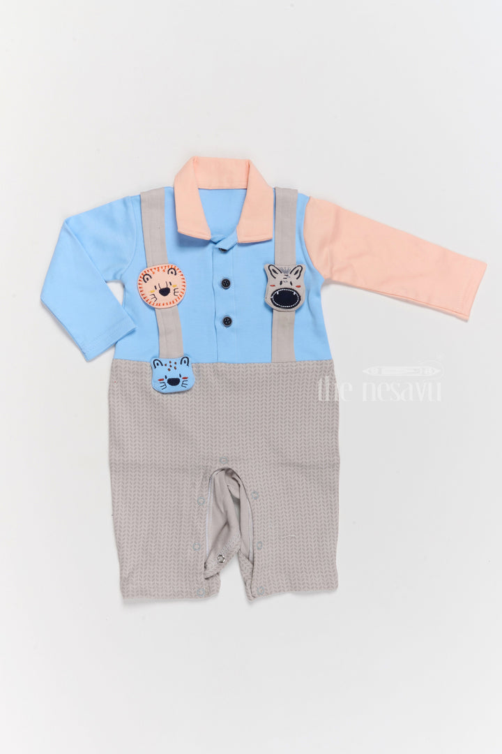 The Nesavu Baby Casual Sets Children Dungarees with Playful Animal Prints and Pastel Tones Nesavu 10 (NB) / Blue BCS202A-10 Children Dungarees Animal Prints Pastel Cotton Comfort | The Nesavu