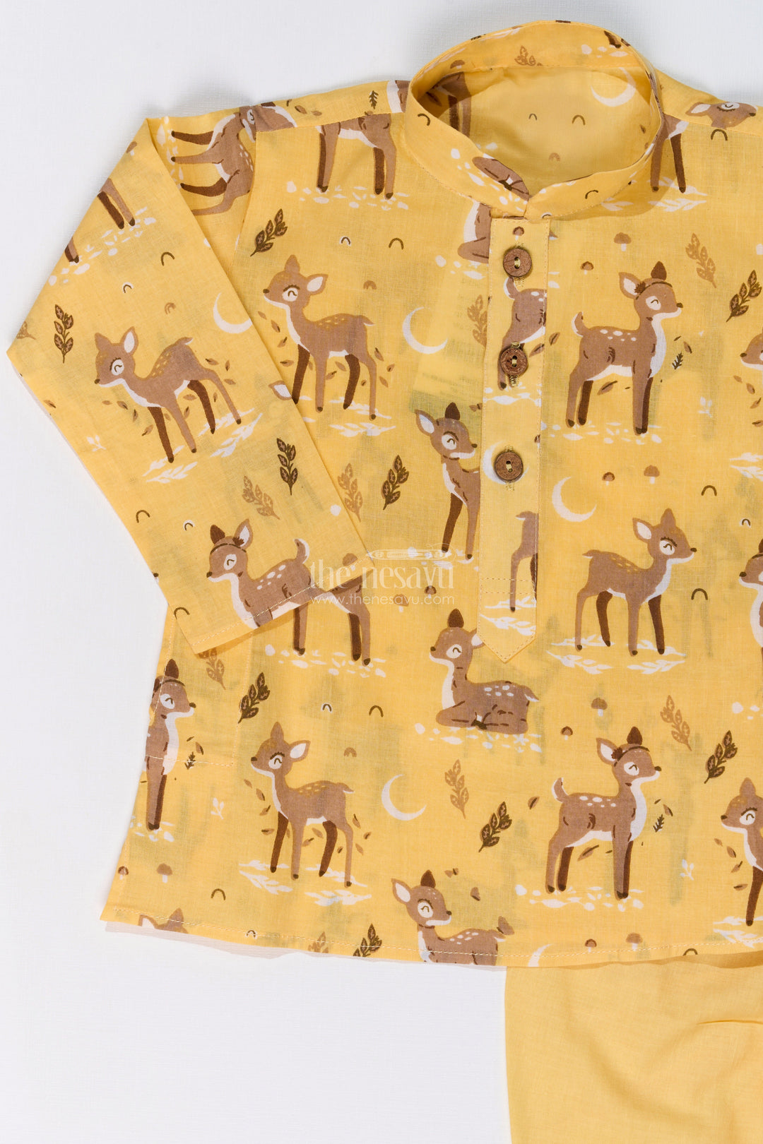 The Nesavu Boys Dothi Set Classic Boys Bengali Dhoti Kurta Set in Cotton with Deer Print for Traditional Elegance Nesavu Boys Bengali Dhoti Kurta Set Cotton Deer Print Festive Wear | The Nesavu