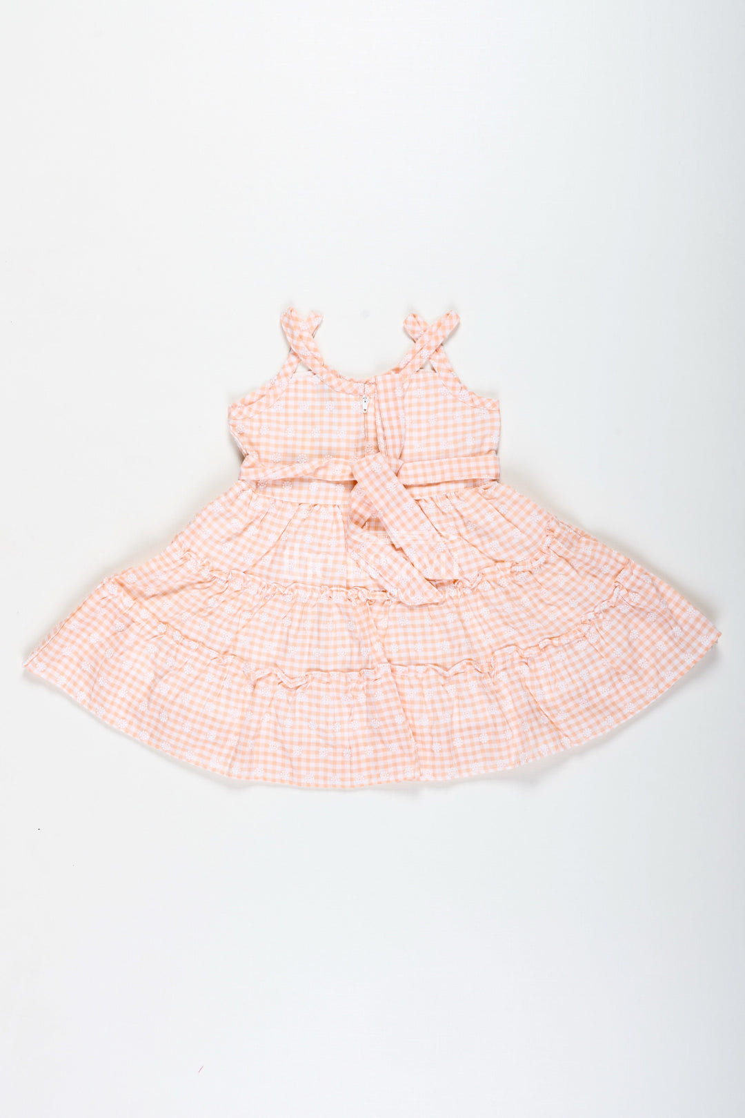 The Nesavu Girls Fancy Frock Classic Floral Frock for Girls Elegant Everyday Wear Nesavu Nesavu Girls Classic Floral Frock Peach Cotton Embroidery Gingham Tiered Skirt Design