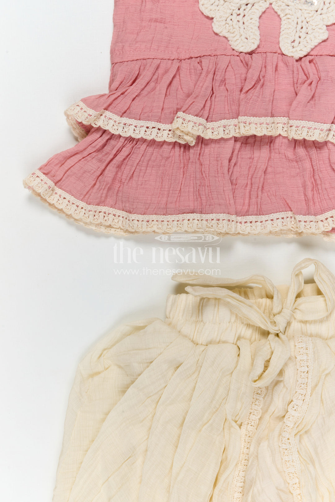 The Nesavu Girls Dothi Sets Classic Girls Dhoti Set for Traditional Functions Nesavu Nesavu girls dhoti set for festive occasions with cotton blend fabric comfortable traditional kids outfit