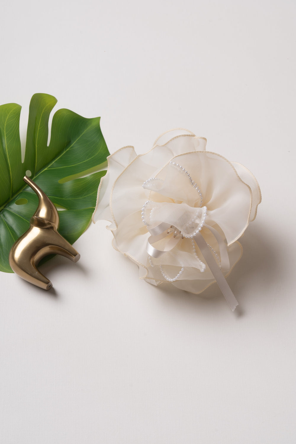 The Nesavu Hair Band Classic Ivory Silk Flower Hair Band with Pearl Edging Nesavu Half white JHB82B Ivory Silk Floral Hair Band with Pearls | Sophisticated Accessory for Bride Events | The Nesavu